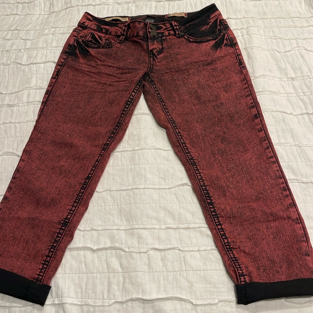 Reddish pink and black skinny fit jeans